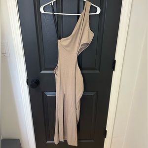 REVOLVE One-Shoulder Cutout Midi Dress in Taupe
